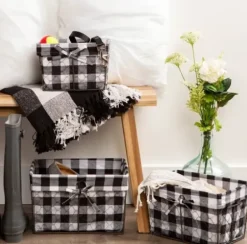 Baskets & Boxes-Kirkland's Home Chicken Wire And Buffalo Check Baskets, Set Of 3 Black/White