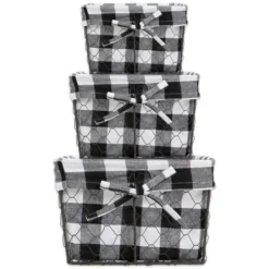Baskets & Boxes-Kirkland's Home Chicken Wire And Buffalo Check Baskets, Set Of 3 Black/White