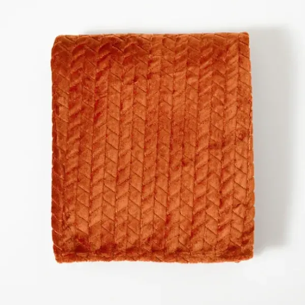 Blankets & Throws-Kirkland's Home Chili Heavenly Herringbone Plush Throw Orange