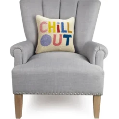 Pillows-Kirkland's Home Chill Out Latch Hooked Wool Pillow Ivory/Multi