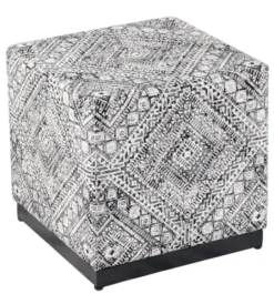 Benches & Ottomans-Kirkland's Home Chinle Velvet Cube Ottoman Black/White