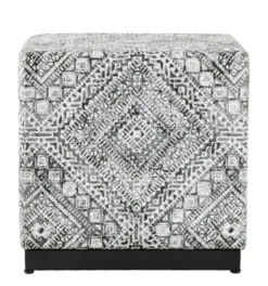 Benches & Ottomans-Kirkland's Home Chinle Velvet Cube Ottoman Black/White