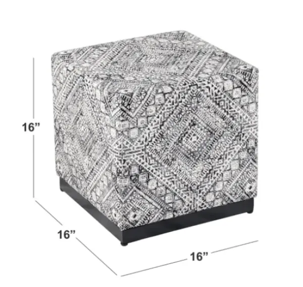 Benches & Ottomans-Kirkland's Home Chinle Velvet Cube Ottoman Black/White