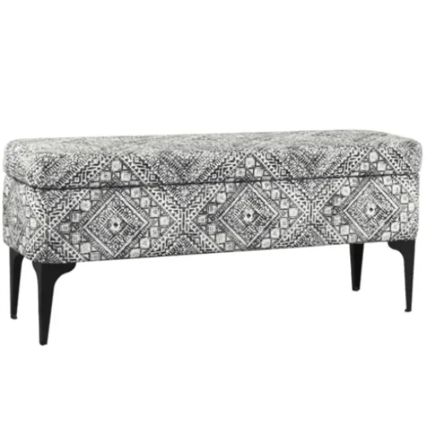 Benches & Ottomans-Kirkland's Home Chinle Velvet Storage Bench Black/White