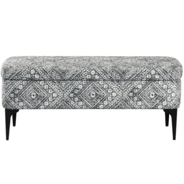 Benches & Ottomans-Kirkland's Home Chinle Velvet Storage Bench Black/White