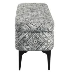 Benches & Ottomans-Kirkland's Home Chinle Velvet Storage Bench Black/White