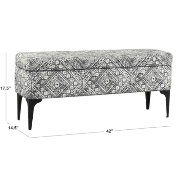 Benches & Ottomans-Kirkland's Home Chinle Velvet Storage Bench Black/White