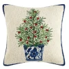 Pillows-Kirkland's Home Chinoiserie Tree Blue Trim Wool Christmas Pillow Ivory/Blue/Green