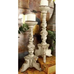 Candle Holders-Kirkland's Home Chipped Wood Pillar Candle Holders, Set Of 2 White