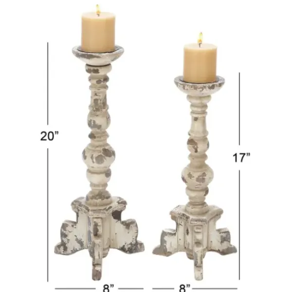 Candle Holders-Kirkland's Home Chipped Wood Pillar Candle Holders, Set Of 2 White