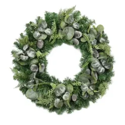 Wreaths-Kirkland's Home Christmas Eucalyptus Pine Mix Pre-Lit Wreath Green