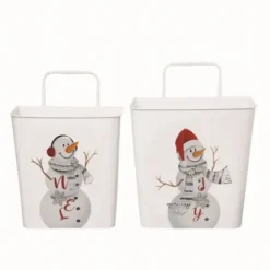 Baskets & Boxes-Kirkland's Home Christmas Snowman 2-Pc. Hanging Basket Set White/Red