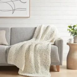 Blankets & Throws-Kirkland's Home Chunky Double Knit Cozy Throw Ivory