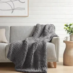 Blankets & Throws-Kirkland's Home Chunky Double Knit Cozy Throw Gray