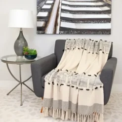 Blankets & Throws-Kirkland's Home Chunky Stitch Cotton Throw Gray