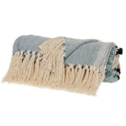 Blankets & Throws-Kirkland's Home Chunky Stitch Cotton Throw Blue