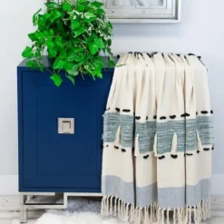 Blankets & Throws-Kirkland's Home Chunky Stitch Cotton Throw Blue