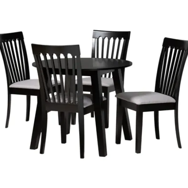 Dining Sets-Kirkland's Home Classic Black Round Wood 5-Pc. Dining Set Gray