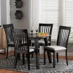 Dining Sets-Kirkland's Home Classic Black Round Wood 5-Pc. Dining Set Gray