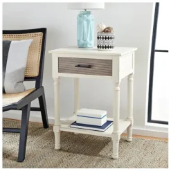 Accent & End Tables-Kirkland's Home Classic Ribbed Drawer Accent Table White