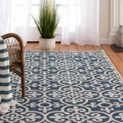 Outdoor Rugs-Kirkland's Home Classicism Sun Shower Outdoor Area Rug, 7X9 Blue/Ivory