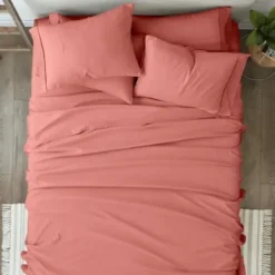 Bed Sheets-Kirkland's Home Clay Solid 6-Pc. King Sheet Set Orange