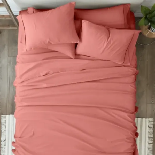 Bed Sheets-Kirkland's Home Clay Solid 6-Pc. King Sheet Set Orange