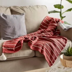Blankets & Throws-Kirkland's Home Clayoff Slub Stripe Decorative Throw Red