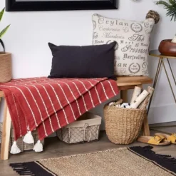 Blankets & Throws-Kirkland's Home Clayoff Slub Stripe Decorative Throw Red