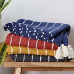 Blankets & Throws-Kirkland's Home Clayoff Slub Stripe Decorative Throw Red