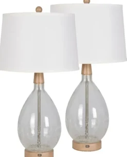 Table Lamps-Kirkland's Home Clear Crackled Glass Table Lamps, Set Of 2 White