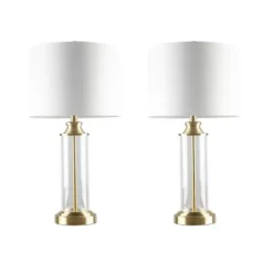 Table Lamps-Kirkland's Home Clear Glass Base Gold Table Lamps, Set Of 2 White