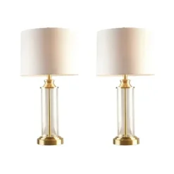 Table Lamps-Kirkland's Home Clear Glass Base Gold Table Lamps, Set Of 2 White