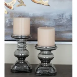 Candle Holders-Kirkland's Home Clear Glass Column Candle Holders, Set Of 2 Gray