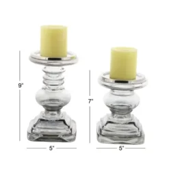 Candle Holders-Kirkland's Home Clear Glass Column Candle Holders, Set Of 2 Gray