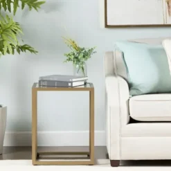 Accent & End Tables-Kirkland's Home Clear Glass Top Metal Base Accent Table Gold