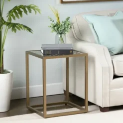 Accent & End Tables-Kirkland's Home Clear Glass Top Metal Base Accent Table Gold