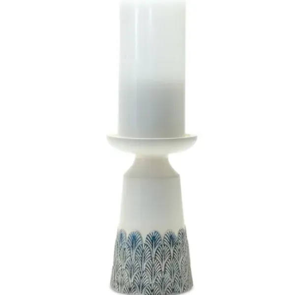 Candle Holders-Kirkland's Home Coastal Scalloped Candle Holders, Set Of 2 White/Blue