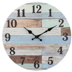Clocks-Kirkland's Home Coastal Worn Blue And White Wooden Wall Clock