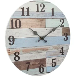 Clocks-Kirkland's Home Coastal Worn Blue And White Wooden Wall Clock