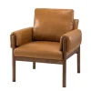 Accent Chairs-Kirkland's Home Cognac Faux Leather And Wood Accent Chair Tan