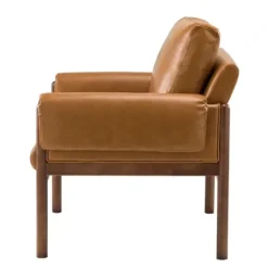 Accent Chairs-Kirkland's Home Cognac Faux Leather And Wood Accent Chair Tan