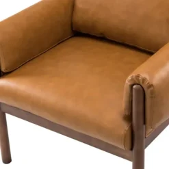 Accent Chairs-Kirkland's Home Cognac Faux Leather And Wood Accent Chair Tan