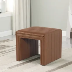 Benches & Ottomans-Kirkland's Home Cognac Leather Arch Ottoman Brown