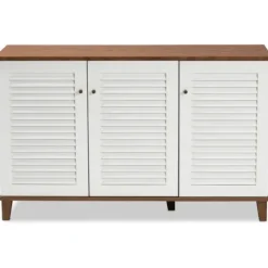 Entryway Furniture-Kirkland's Home Collier Two-Tone 3-Door Shoe Storage Cabinet Brown/White
