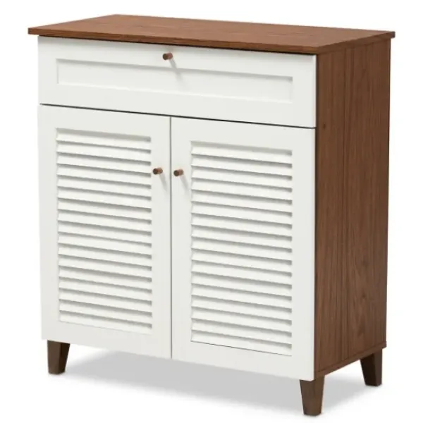 Entryway Furniture-Kirkland's Home Collier Two-Tone Drawer Shoe Storage Cabinet White/Brown