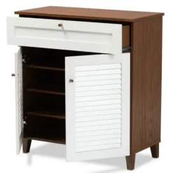 Entryway Furniture-Kirkland's Home Collier Two-Tone Drawer Shoe Storage Cabinet White/Brown