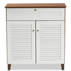 Entryway Furniture-Kirkland's Home Collier Two-Tone Drawer Shoe Storage Cabinet White/Brown