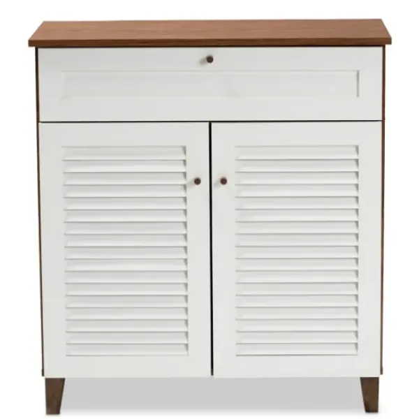 Entryway Furniture-Kirkland's Home Collier Two-Tone Drawer Shoe Storage Cabinet White/Brown