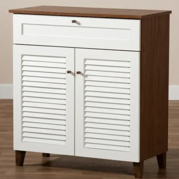 Entryway Furniture-Kirkland's Home Collier Two-Tone Drawer Shoe Storage Cabinet White/Brown